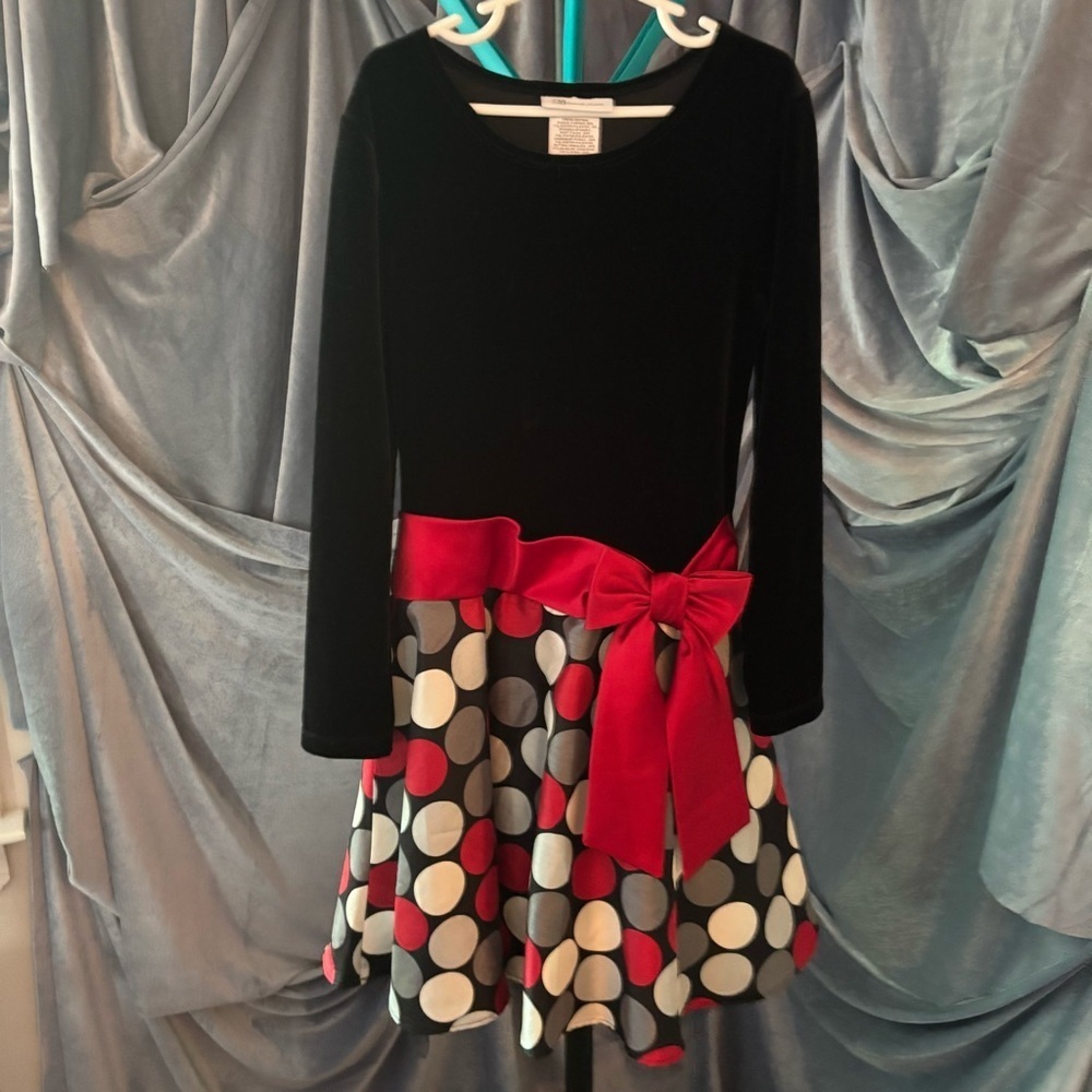 Bonnie Jean Black and Red Polka Dot Dress with Bow